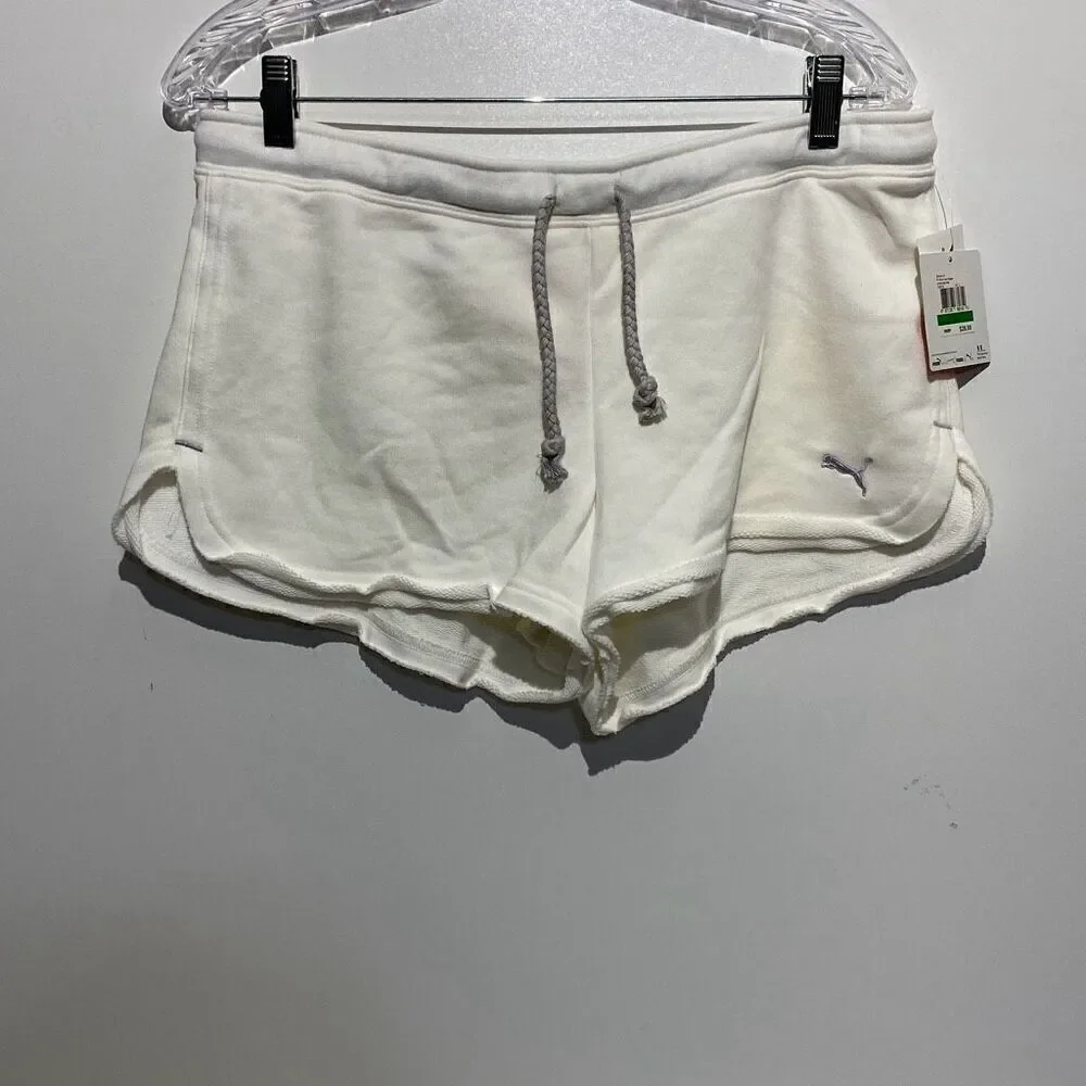 Puma Women's White Drawstring Raw Edges High‎ Rise Shorts Size Large NWT